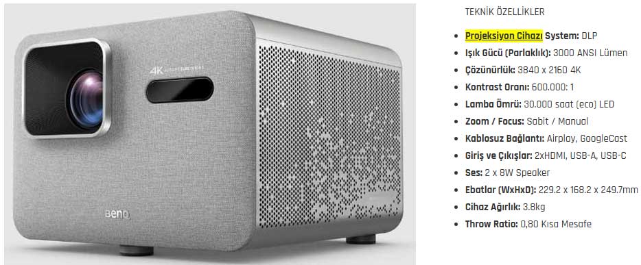 benq tk705sti 4k projeksiyon cihazı