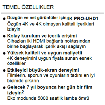 epson tw7000 4k projeksiyon genel özellikleri