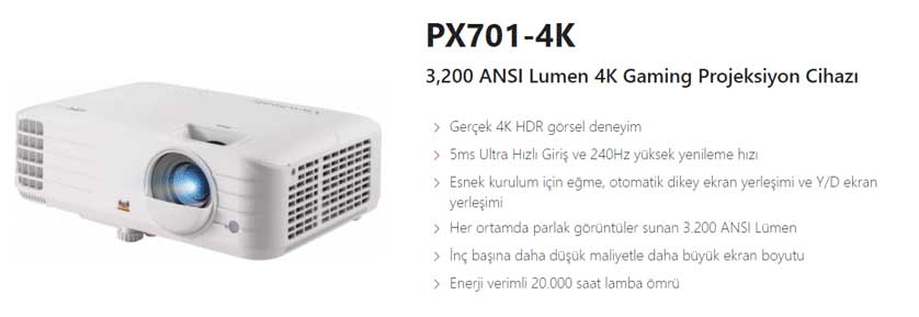 viewsonic px701-4k 4k projeksiyon cihazı